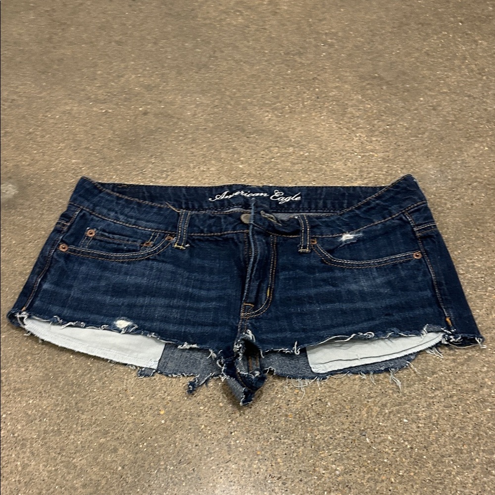 American Eagle Outfitters Dark Indigo Distressed Denim Shorts